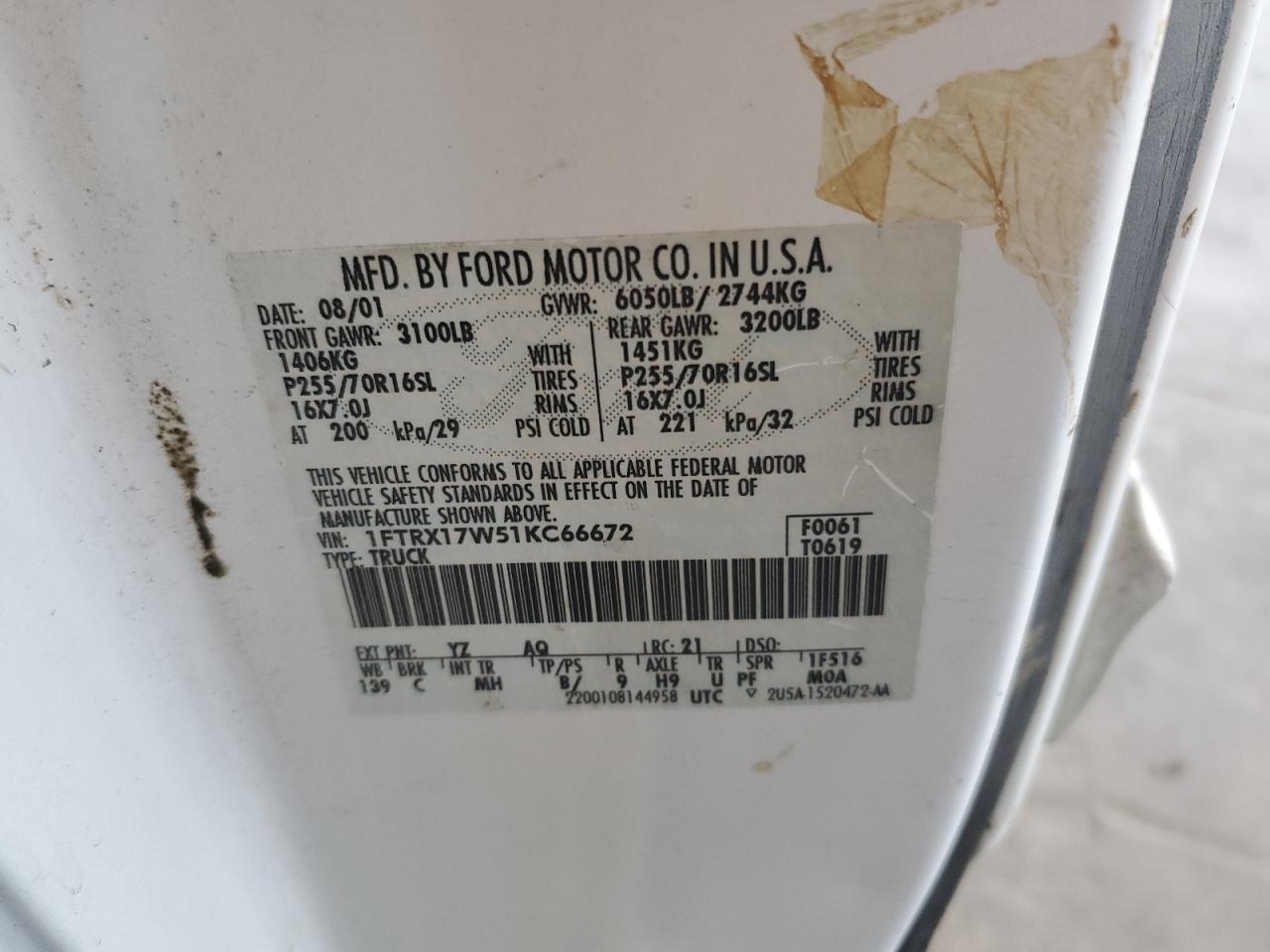 1FTRX17W51KC66672 2001 Ford F150