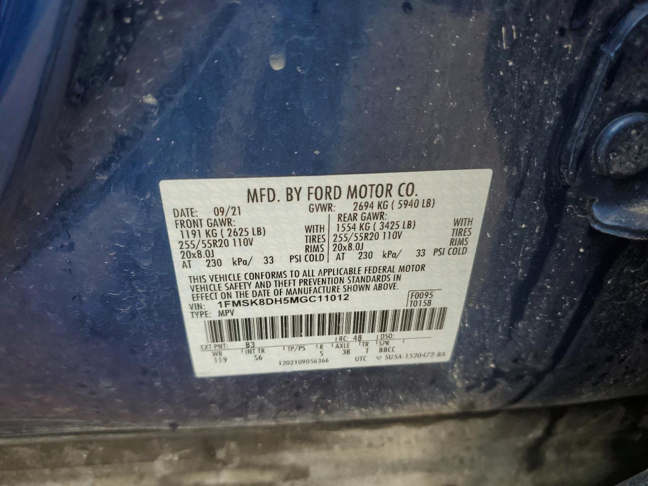 1FMSK8DH5MGC11012 2021 Ford Explorer Xlt