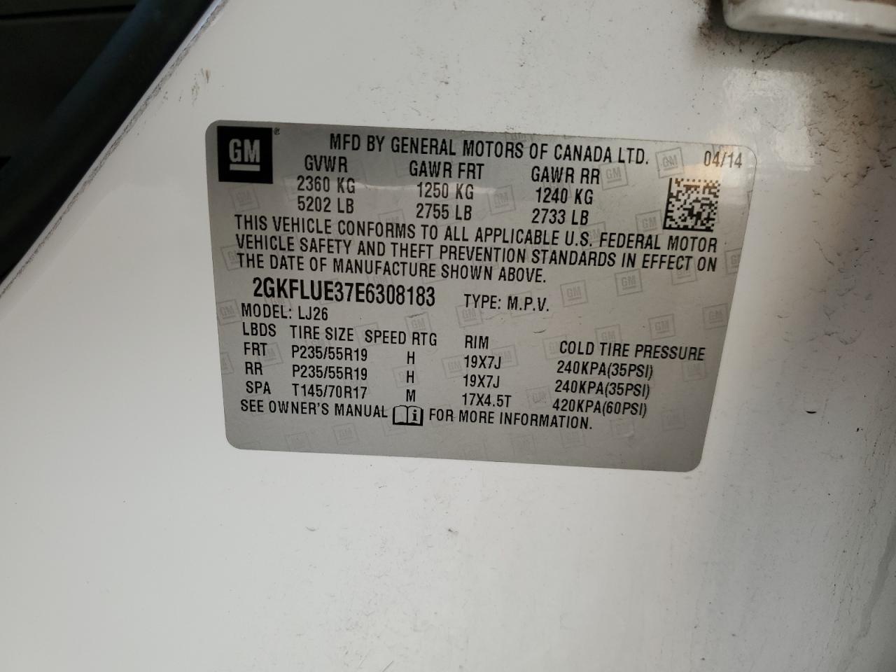 2GKFLUE37E6308183 2014 GMC Terrain Denali