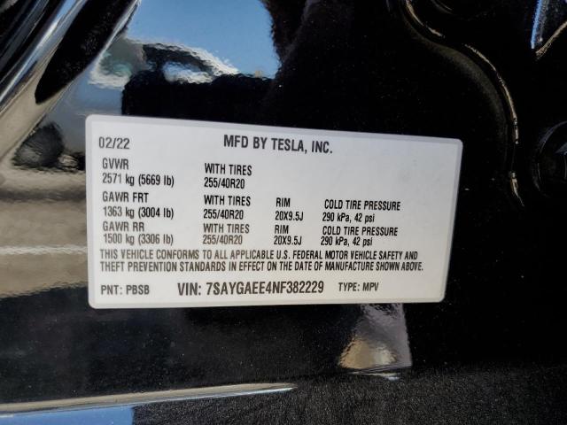 2022 Tesla Model Y VIN: 7SAYGAEE4NF382229 Lot: 60333784
