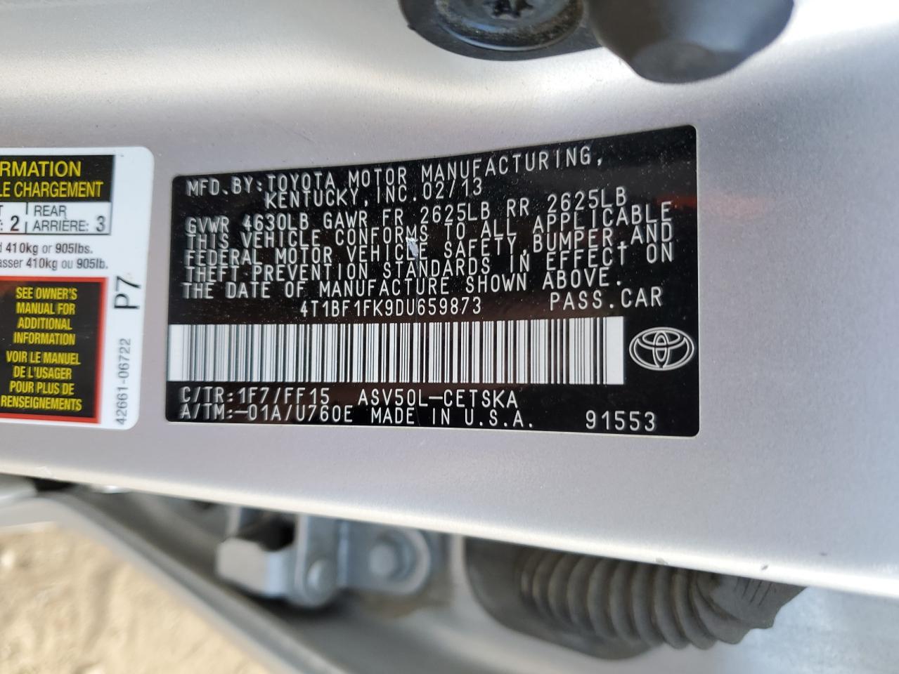 4T1BF1FK9DU659873 2013 Toyota Camry L