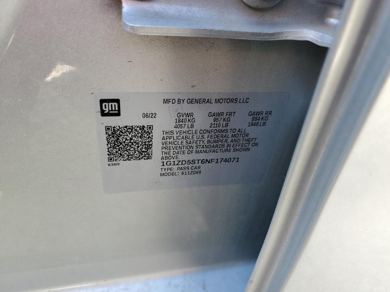 1G1ZD5ST6NF174071 2022 Chevrolet Malibu Lt