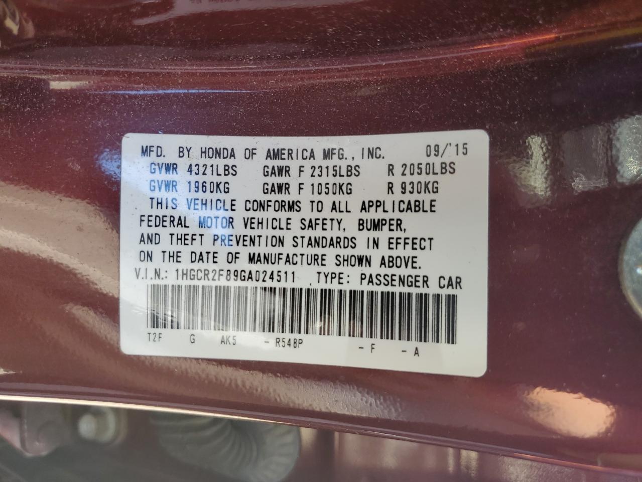 2016 Honda Accord Exl vin: 1HGCR2F89GA024511