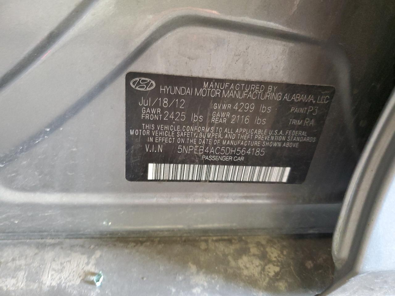 5NPEB4AC5DH564185 2013 Hyundai Sonata Gls