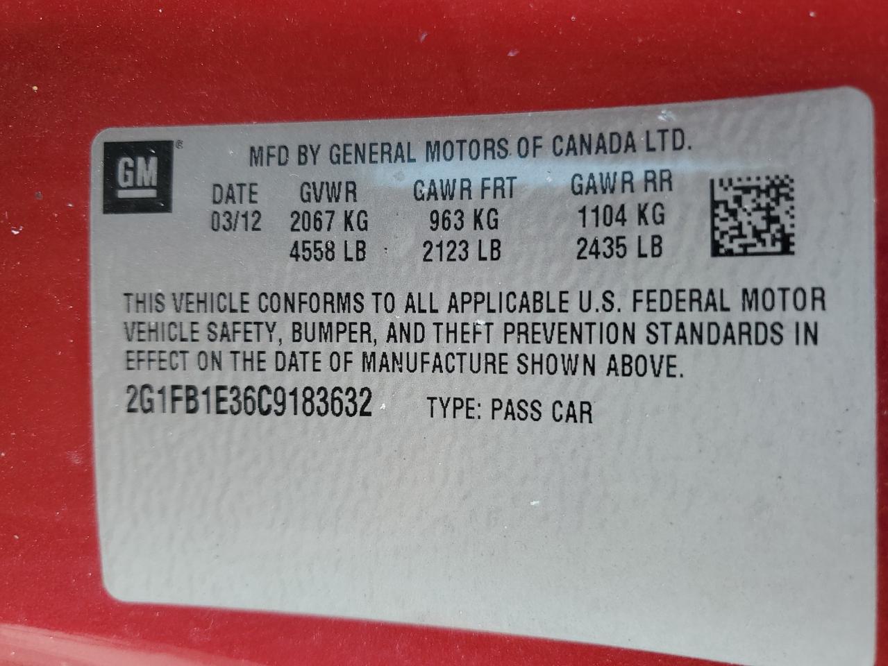 2G1FB1E36C9183632 2012 Chevrolet Camaro Lt