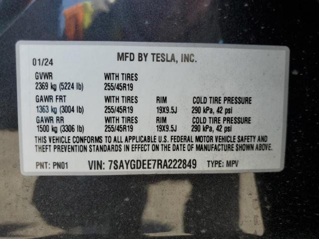 2024 Tesla Model Y VIN: 7SAYGDEE7RA222849 Lot: 57967554