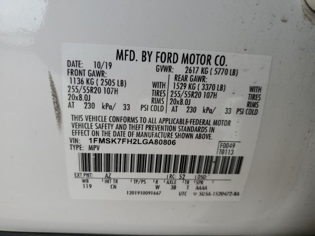 1FMSK7FH2LGA80806 2020 Ford Explorer Limited