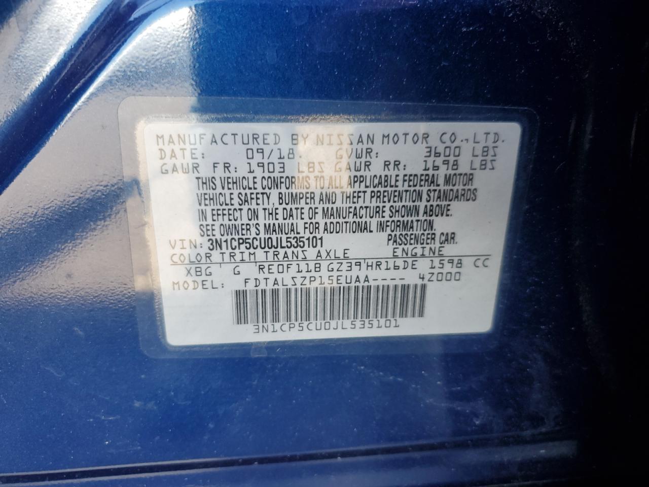 3N1CP5CU0JL535101 2018 Nissan Kicks S