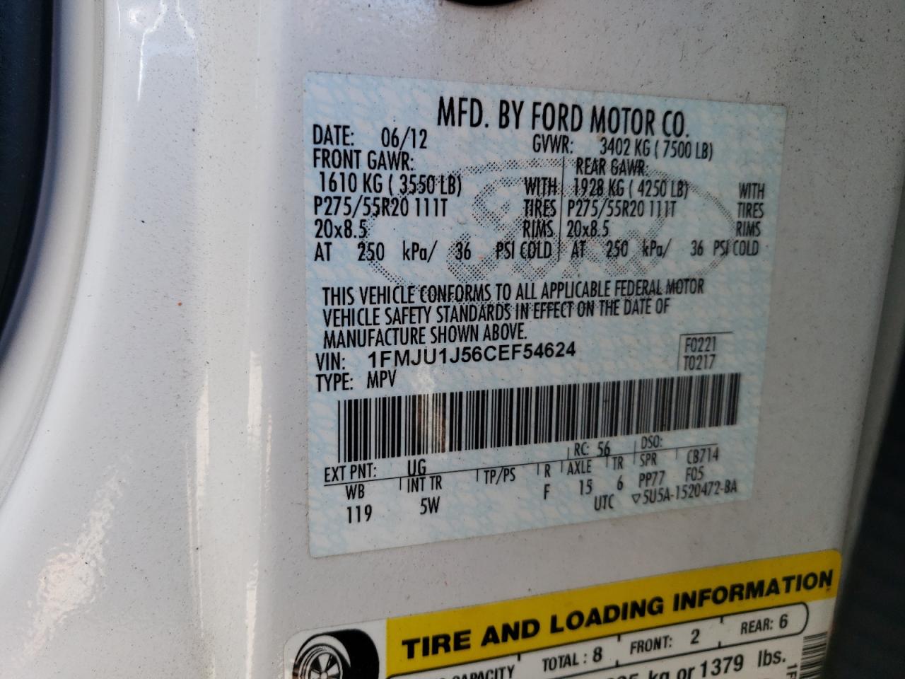 1FMJU1J56CEF54624 2012 Ford Expedition Xlt