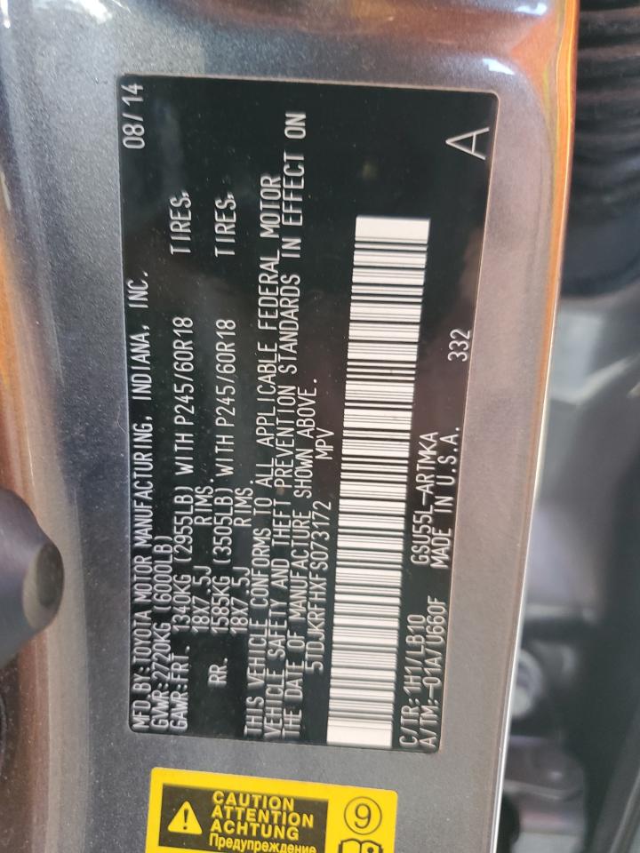 5TDJKRFHXFS073172 2015 Toyota Highlander Xle