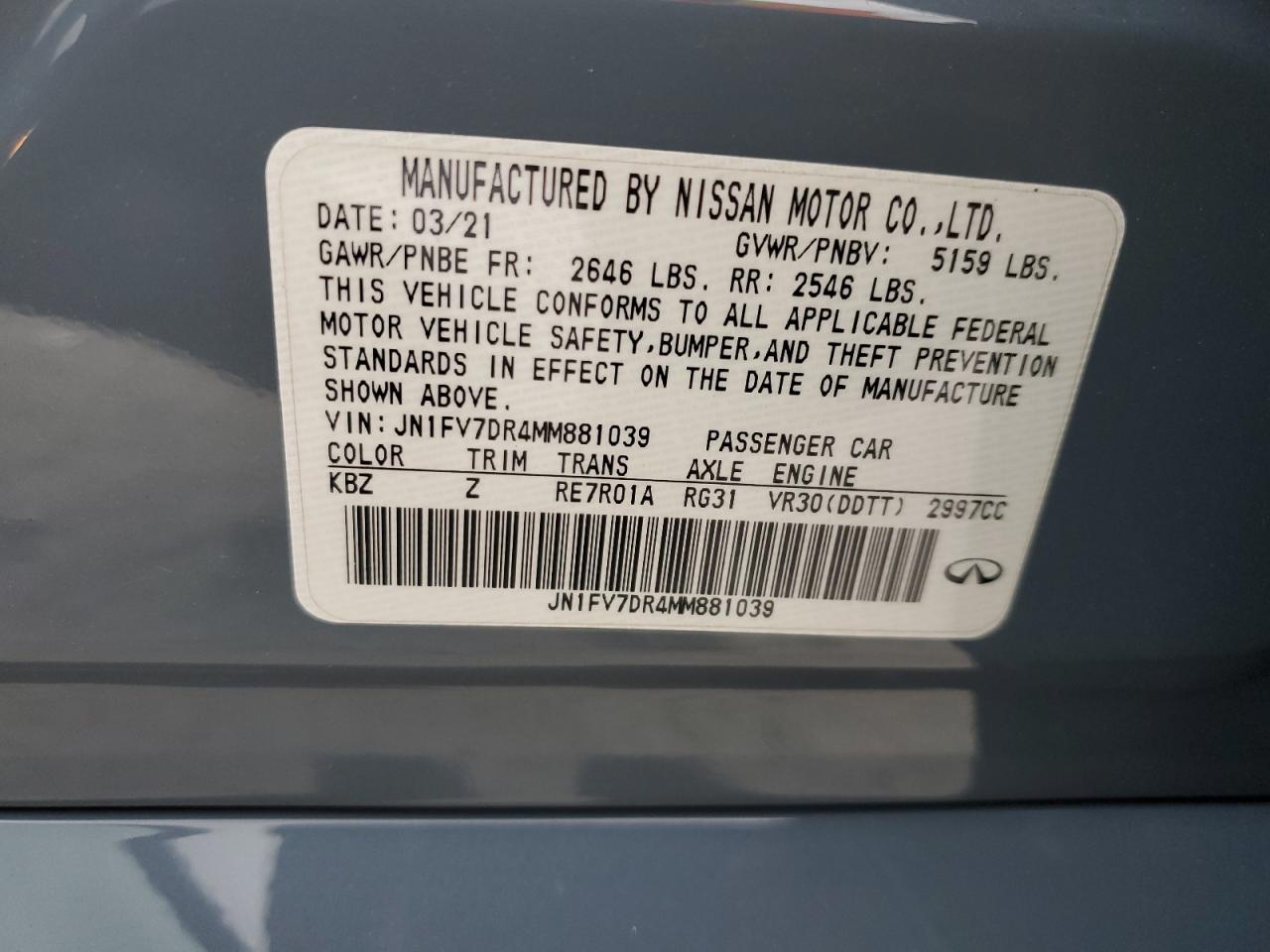 JN1FV7DR4MM881039 2021 Infiniti Q50 Red Sport 400