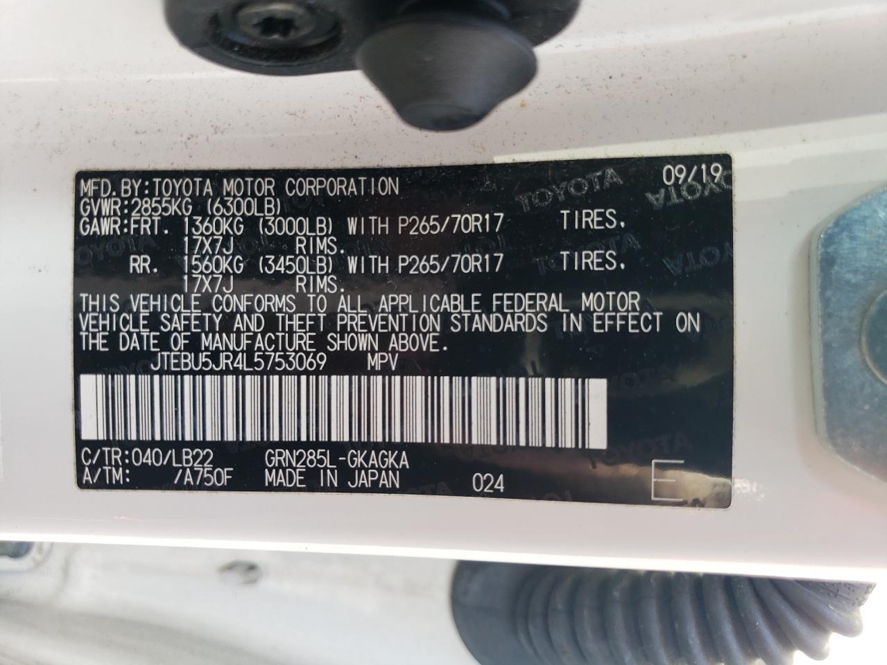 JTEBU5JR4L5753069 2020 Toyota 4Runner Sr5/Sr5 Premium