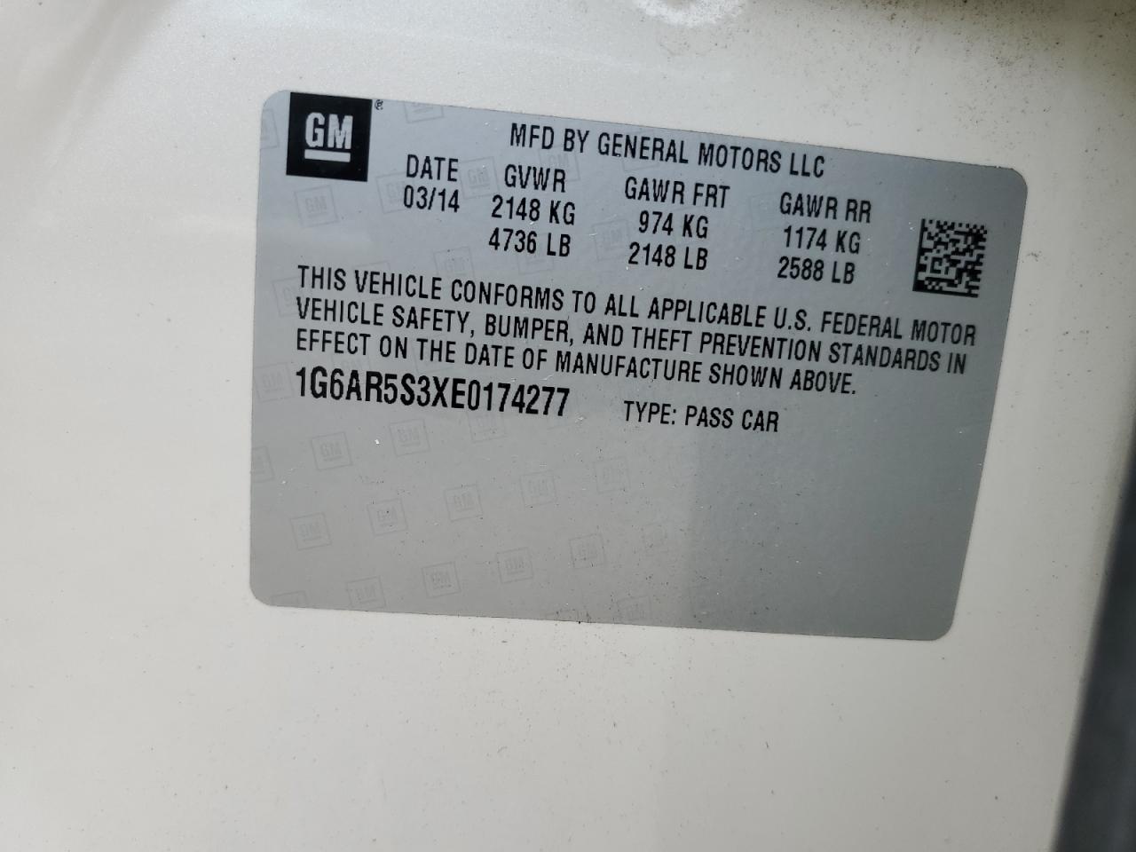 1G6AR5S3XE0174277 2014 Cadillac Cts Luxury Collection