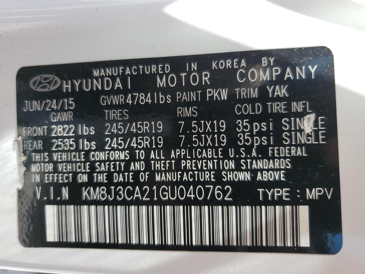 KM8J3CA21GU040762 2016 Hyundai Tucson Limited