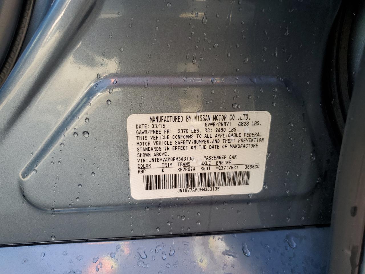 JN1BV7AP0FM343135 2015 Infiniti Q50 Base