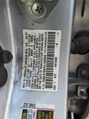 2007 Honda Civic Lx VIN: 1HGFA16547L103559 Lot: 59735254