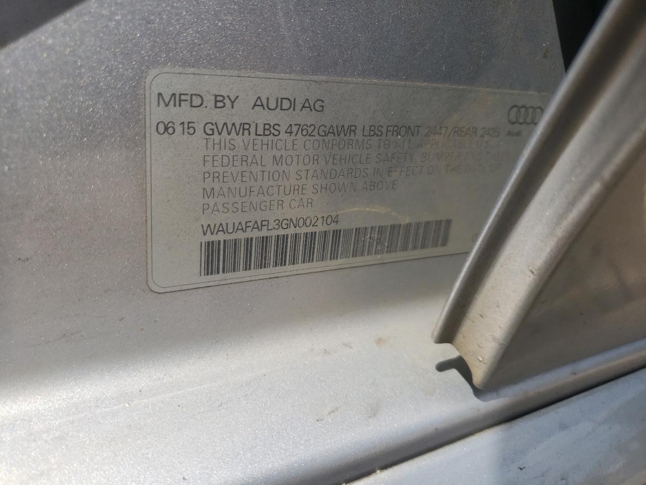 WAUAFAFL3GN002104 2016 Audi A4 Premium S-Line