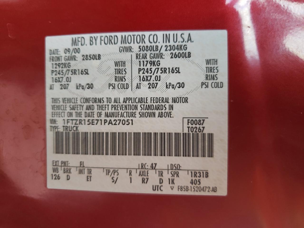 1FTZR15E71PA27051 2001 Ford Ranger Super Cab