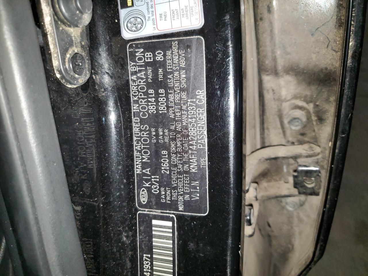 KNAFT4A28B5419371 2011 Kia Forte Lx