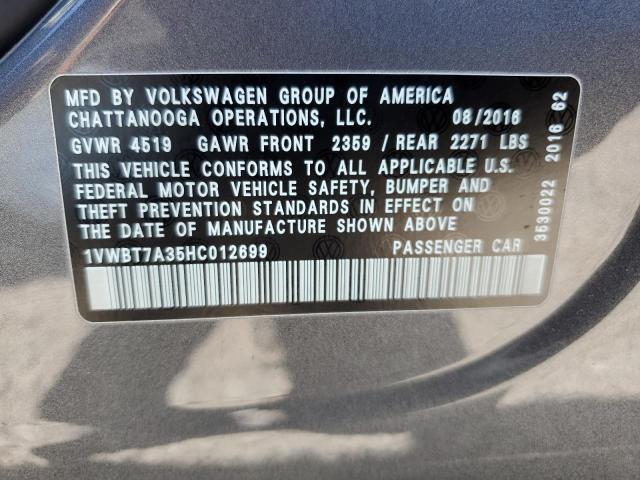 2017 Volkswagen Passat Se VIN: 1VWBT7A35HC012699 Lot: 60737314