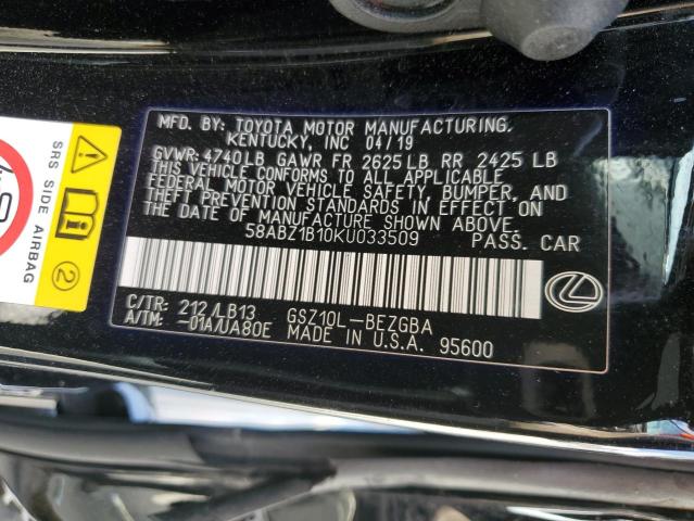 2019 Lexus Es 350 VIN: 58ABZ1B10KU033509 Lot: 61127184