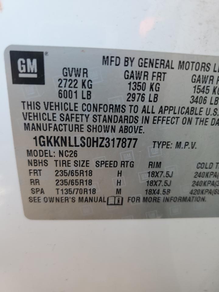 1GKKNLLS0HZ317877 2017 GMC Acadia Sle