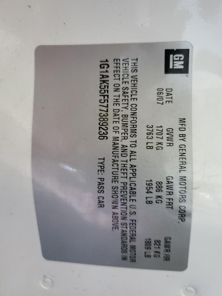 1G1AK55F577389236 2007 Chevrolet Cobalt Ls