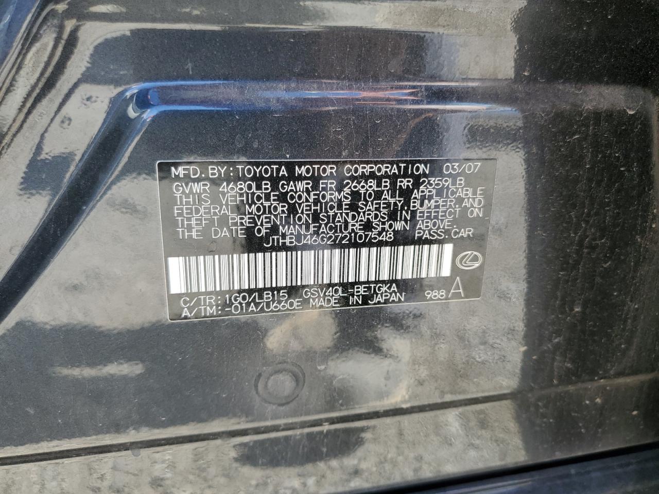 JTHBJ46G272107548 2007 Lexus Es 350