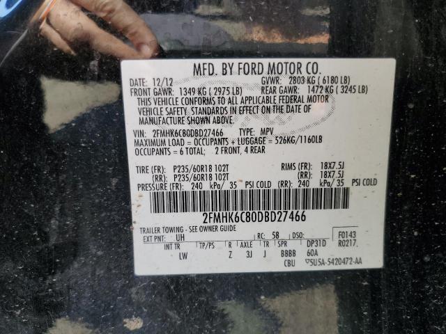 2013 Ford Flex Sel VIN: 2FMHK6C80DBD27466 Lot: 58294334