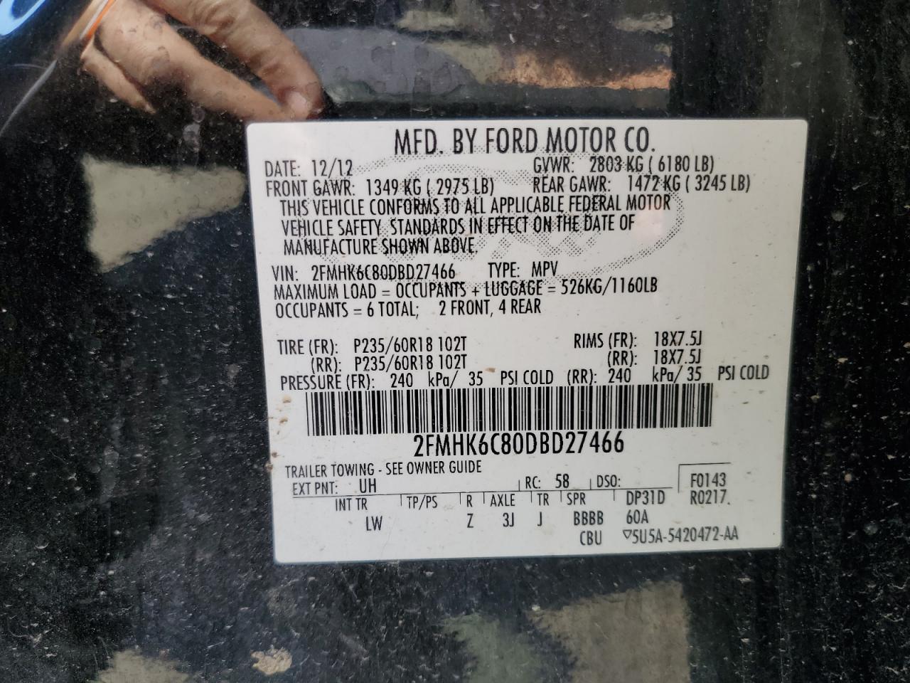 2FMHK6C80DBD27466 2013 Ford Flex Sel