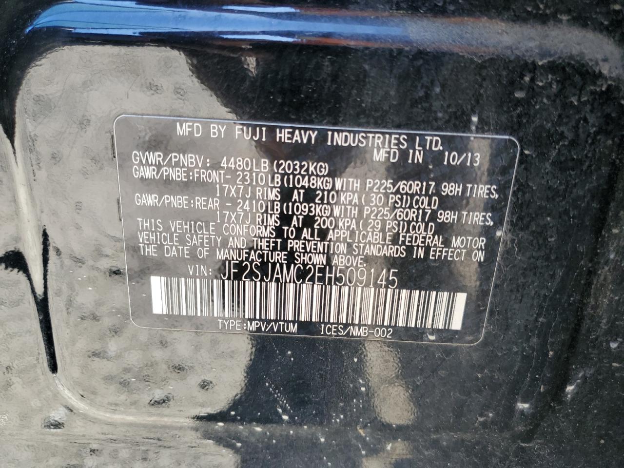 JF2SJAMC2EH509145 2014 Subaru Forester 2.5I Touring