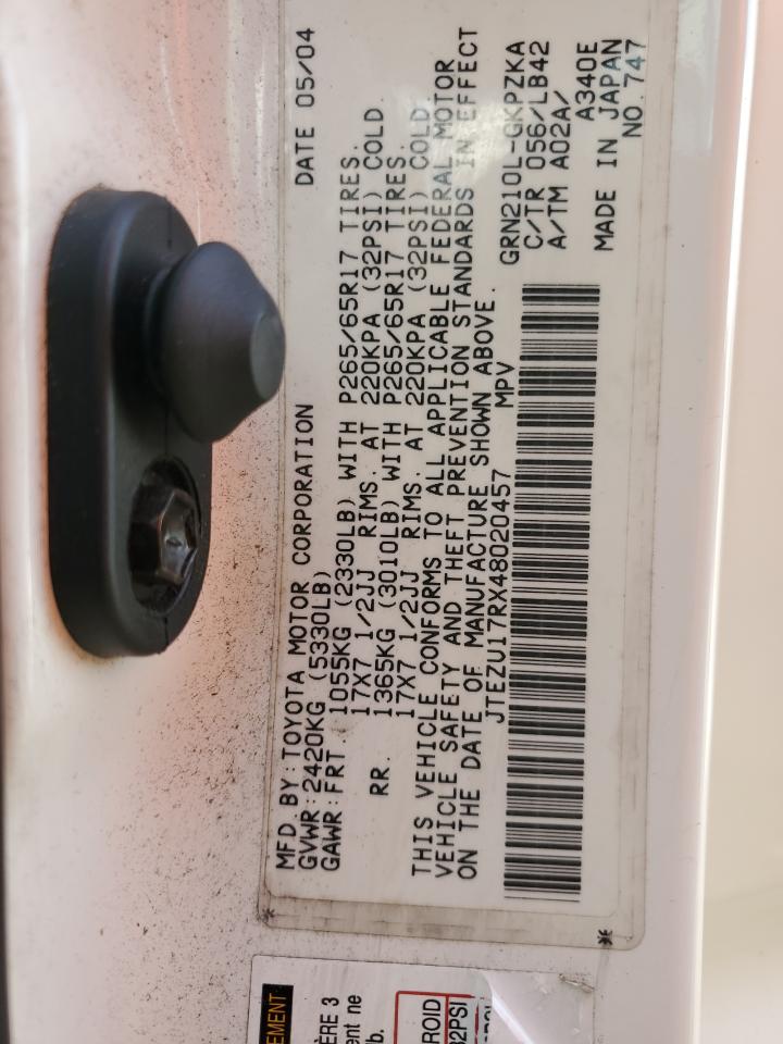 JTEZU17RX48020457 2004 Toyota 4Runner Limited