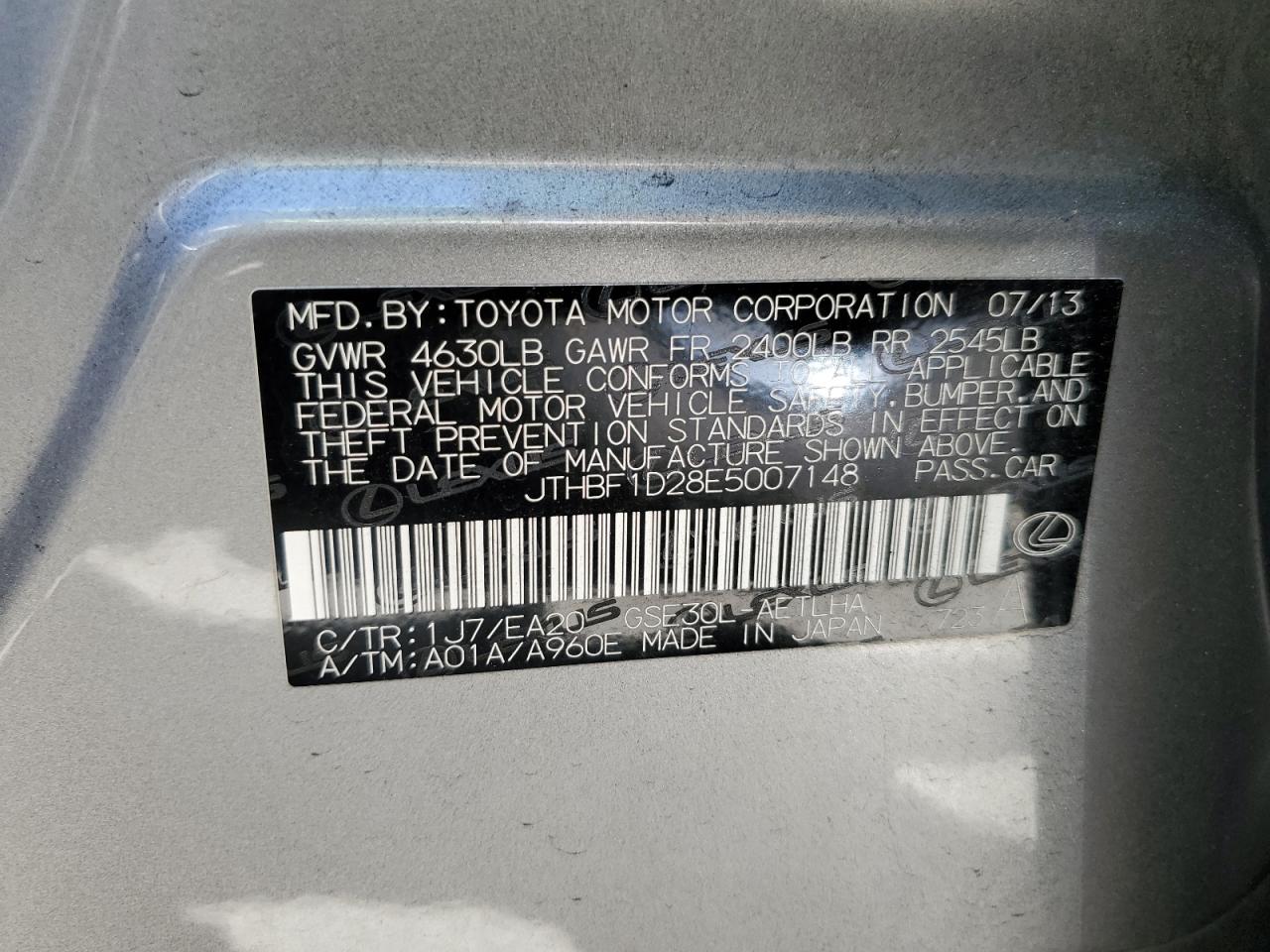 JTHBF1D28E5007148 2014 Lexus Is 250