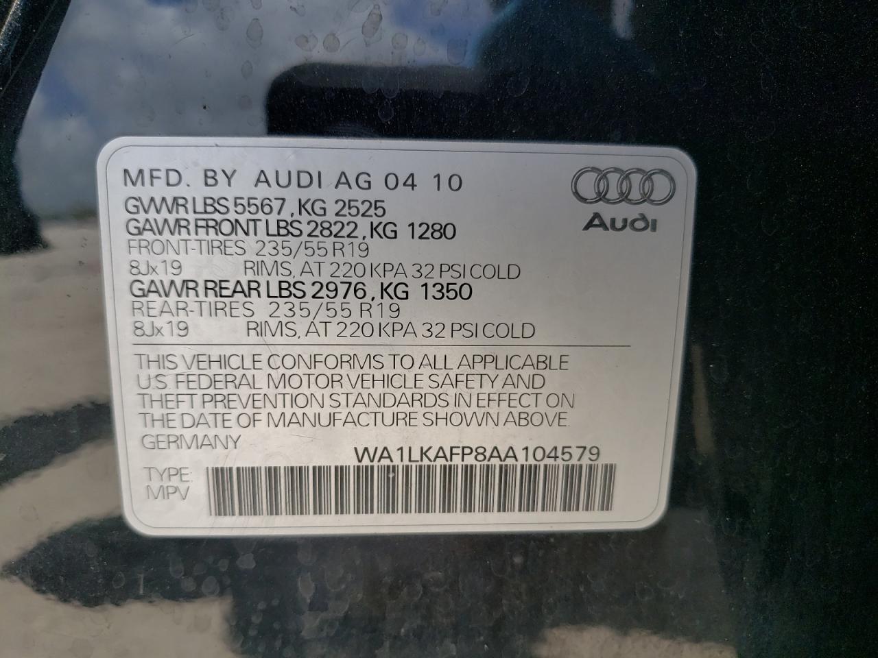 WA1LKAFP8AA104579 2010 Audi Q5 Premium Plus