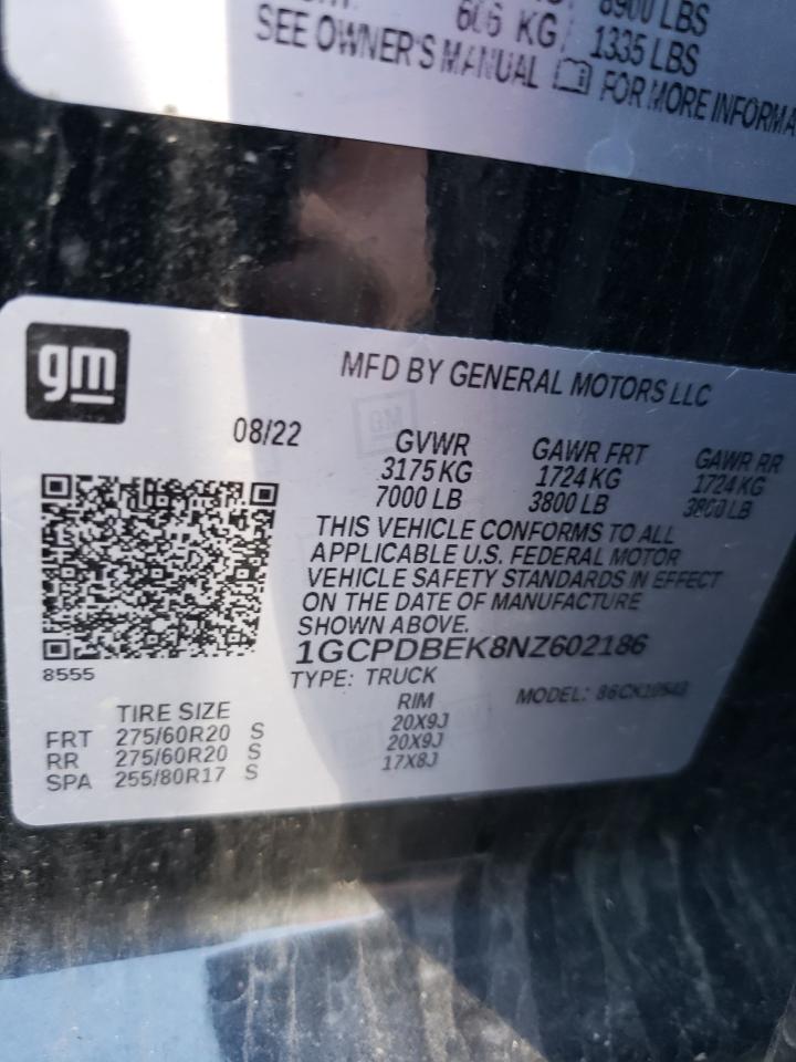 1GCPDBEK8NZ602186 2022 Chevrolet Silverado K1500 Custom