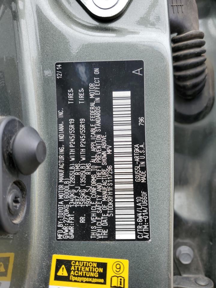 5TDDKRFH1FS117296 2015 Toyota Highlander Limited