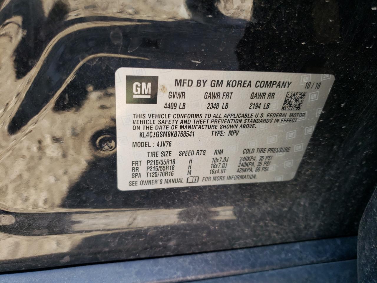 KL4CJGSM8KB768541 2019 Buick Encore Essence