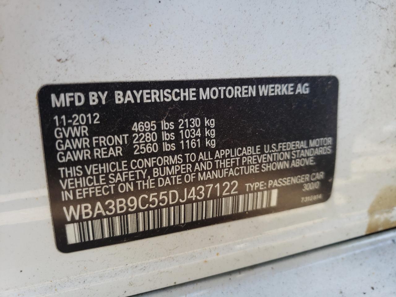 WBA3B9C55DJ437122 2013 BMW 335 Xi