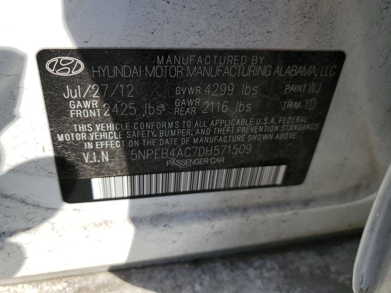 5NPEB4AC7DH571509 2013 Hyundai Sonata Gls