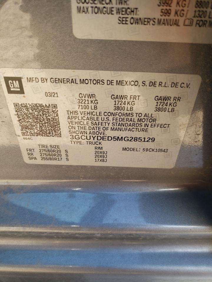 3GCUYDED5MG285129 2021 Chevrolet Silverado K1500 Lt