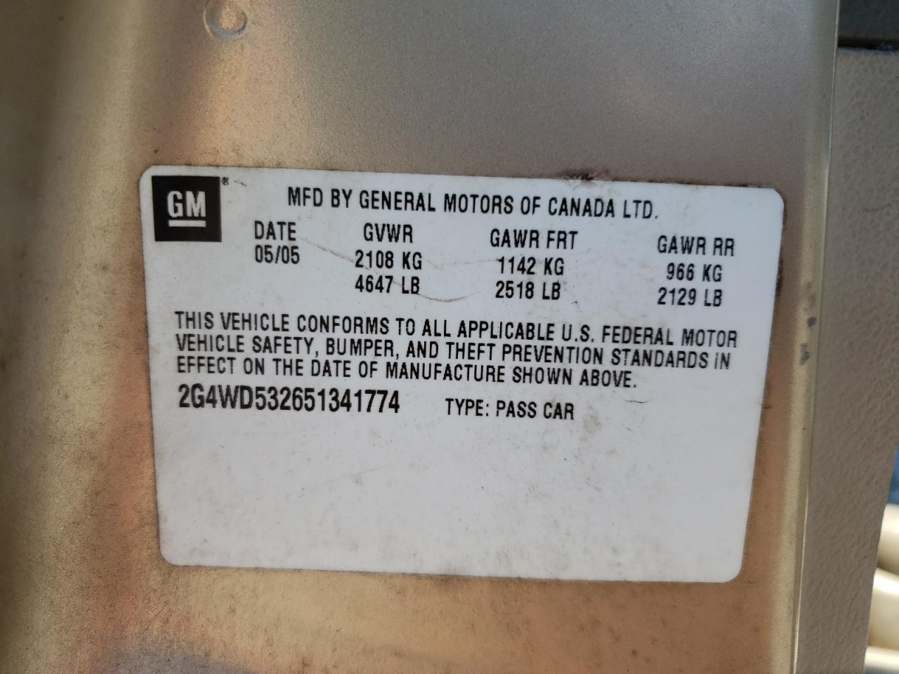 2G4WD532651341774 2005 Buick Lacrosse Cxl