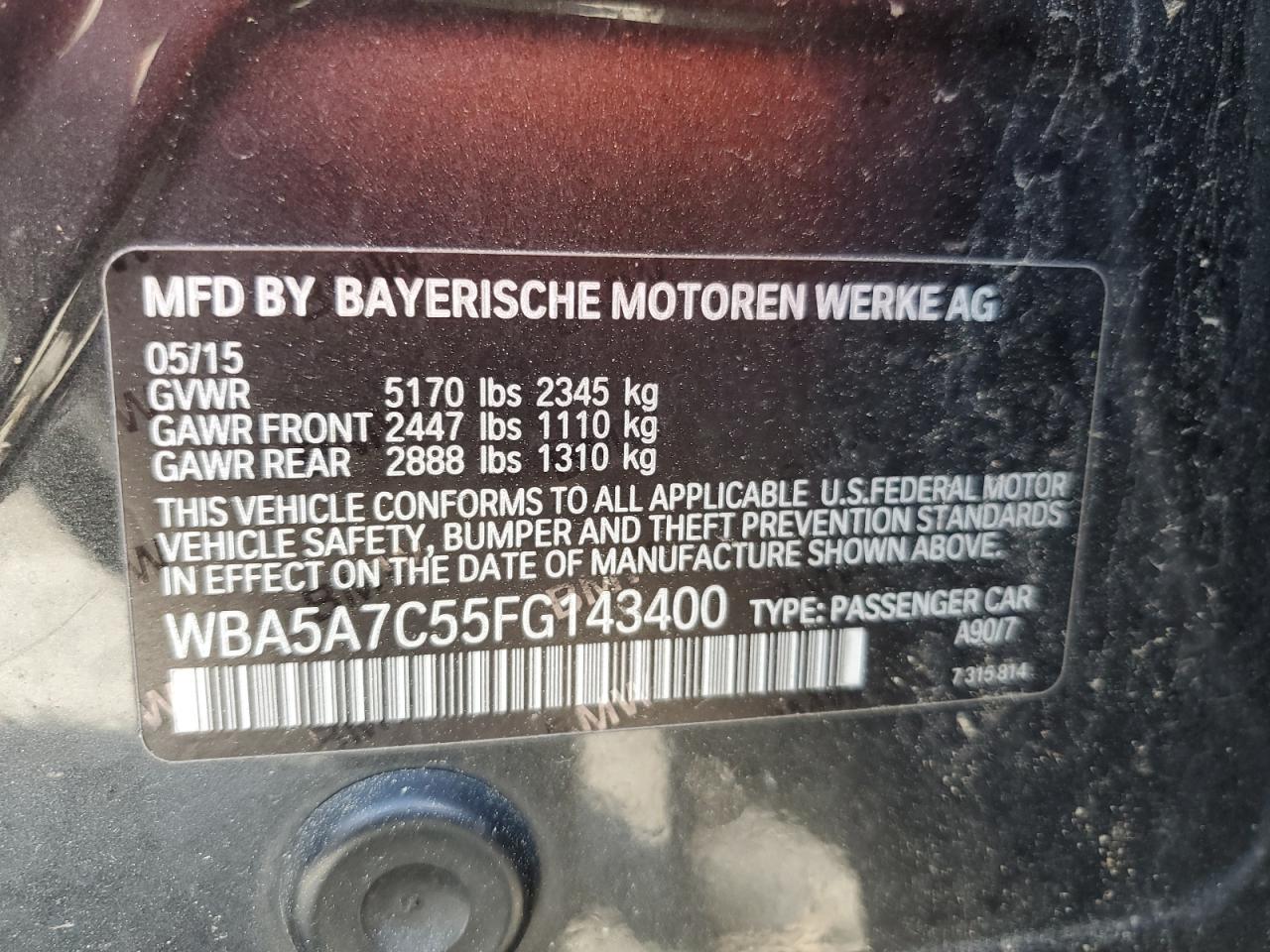WBA5A7C55FG143400 2015 BMW 528 Xi