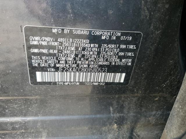 2019 SUBARU FORESTER JF2SKACC8KH580523