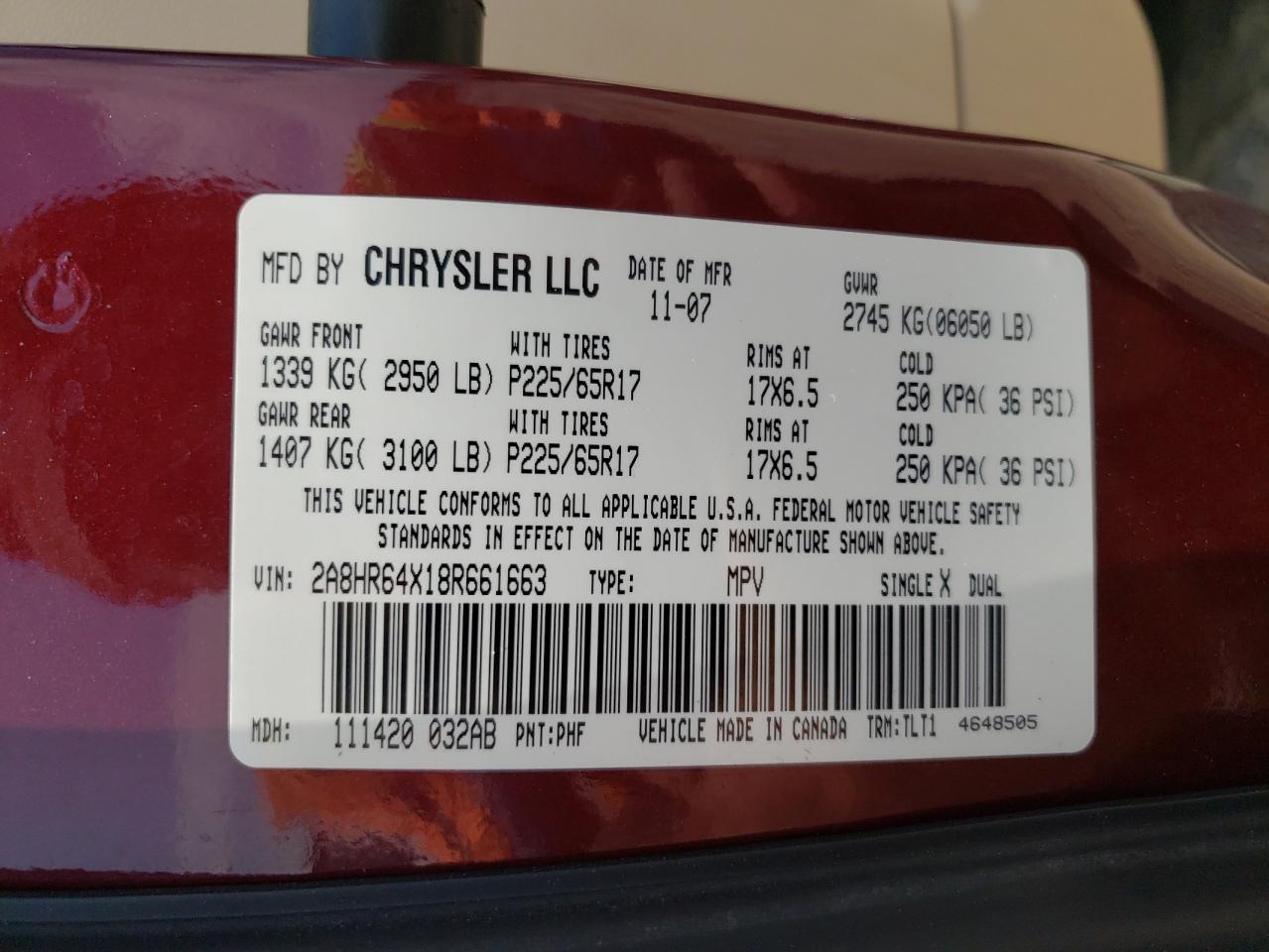 2A8HR64X18R661663 2008 Chrysler Town & Country Limited