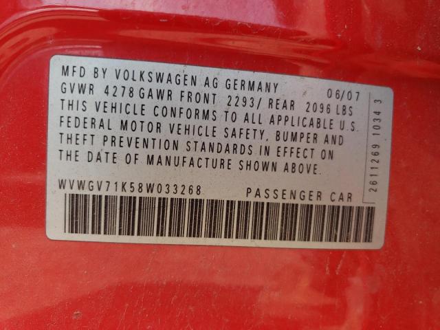 2008 Volkswagen Gti VIN: WVWGV71K58W033268 Lot: 59428564