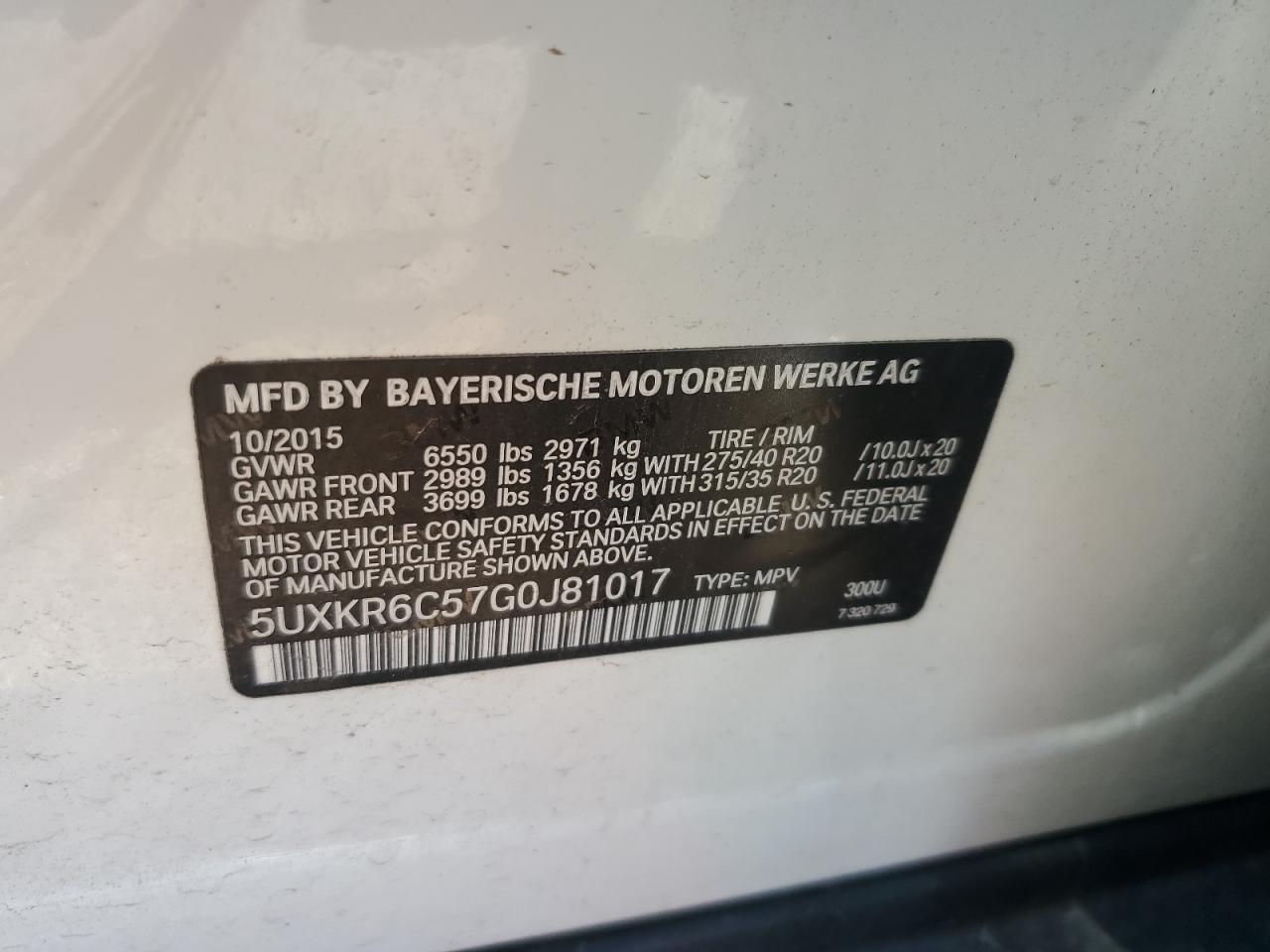 5UXKR6C57G0J81017 2016 BMW X5 xDrive50I