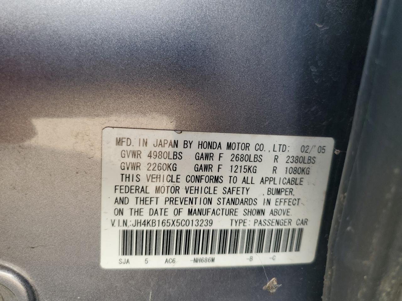 JH4KB165X5C013239 2005 Acura Rl
