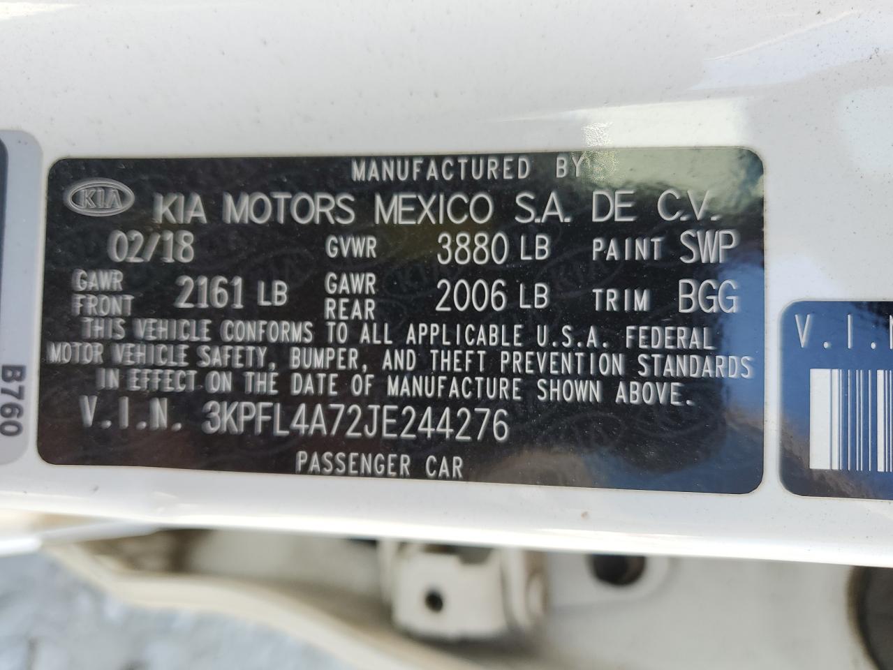 3KPFL4A72JE244276 2018 Kia Forte Lx