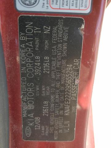 2009 Kia Spectra Ex VIN: KNAFE222295655294 Lot: 57669914