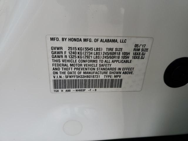 2017 Honda Pilot Ex VIN: 5FNYF5H33HB018731 Lot: 58662094